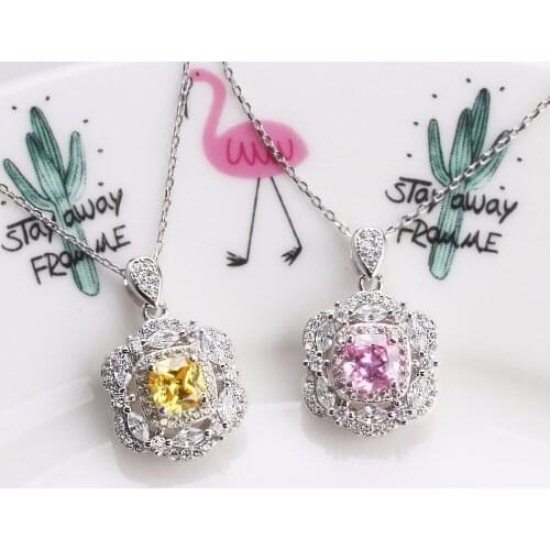 Buyee 925 Sterling Silver Fashion Female Necklace 6mm Cushion Stone and Shiny Zircon Necklace Jewelry Elegant Dress Accessories