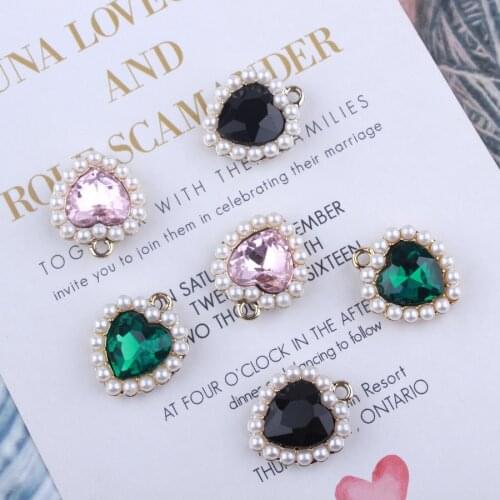 10pcs 18*21mm Crystal Rhinestone Pearl Heart Pendant Charms DIY Jewelry Findings Ornament Accessory Floating Pendant