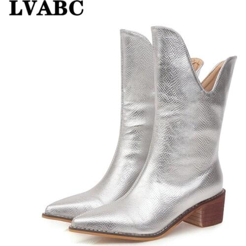 2019 Autumn Winter Casual Western Cowboy Ankle Boots Women Snake Leather Cowgirl Booties Short Cossacks botas High Heels Shoes