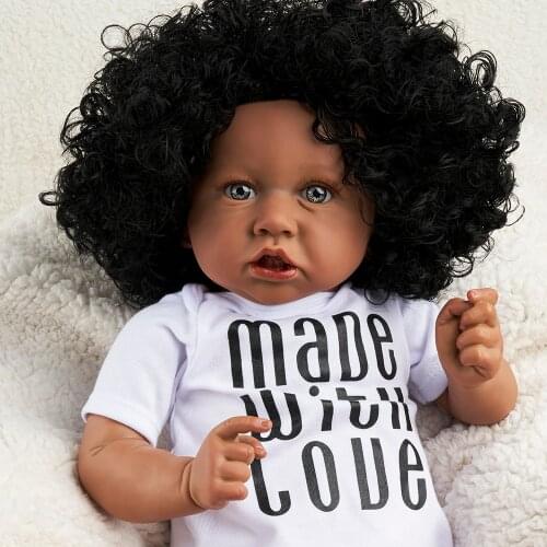 ADFO 22 Inches Vinyl Reborn Baby Doll Cool Afro African American Girl Bebe Doll Surpise New Year Gift Toy for Children LoL 2021