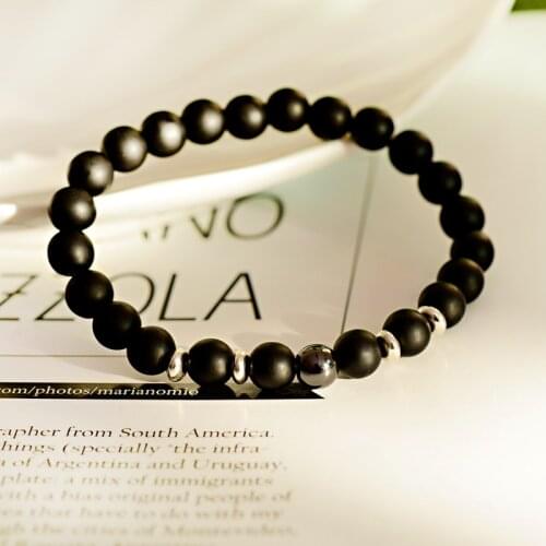 1pcs Natural Black Frosted Stone Bead Bracelet Women Men Couple Love Friendship Lucky Diy Bracelets Couple Birthday Gift