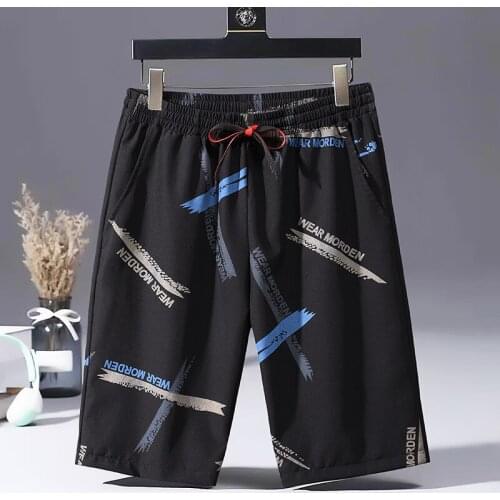 Mens breeches pants summer casual loose Ice Silk short homme cargo drawstring with print large size breeches High waist for b