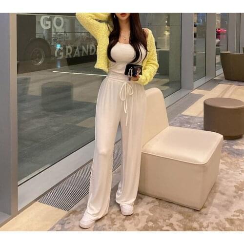 Summer Velvet Thin New Straight Wide Leg Womens Trousers Summer Streetwear Pants Women High Waist New Loose