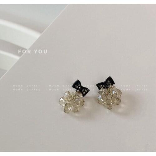 Chowlee Fashion S925 Sweet Crystal Bow Tie Girl Retro Earrings Korean INS Earrings Tide Holiday Jewelry