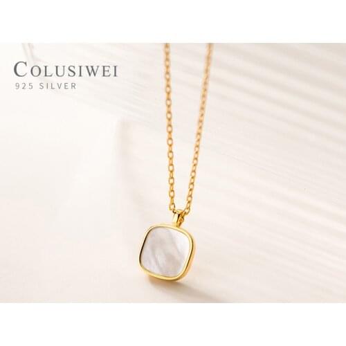 Colusiwei Genuine 925 Sterling Silver White Shell Geometric Square Pendant for Wome Link Chain Necklace Korea Style Fine Jewelry