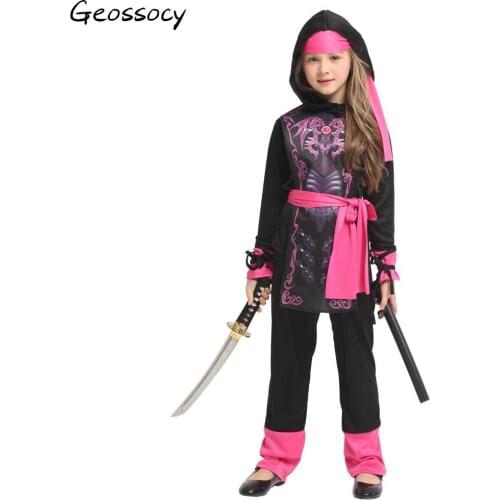 Kids Dragons Ninja Costume Girls Pink Anime Carnival Cosplay Halloween Purim Carnival Party Masquerade Role Play Fancy Dress