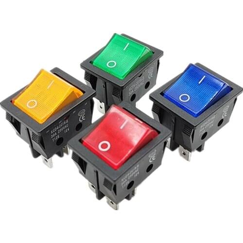 KCD4-201N-B Electric Welding Machine Power Switch With Red Blue Green Blue Light 30A 250V Electric Oven Switch 4Pins 2 Position