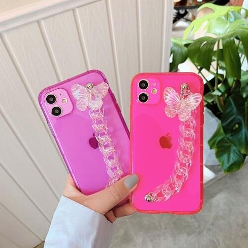 3D Luxury crystal butterfly bracelet fashion fluorescent soft silicone case for iphone 7 8 plus 11Pro SE MAX XS XR cute cover
