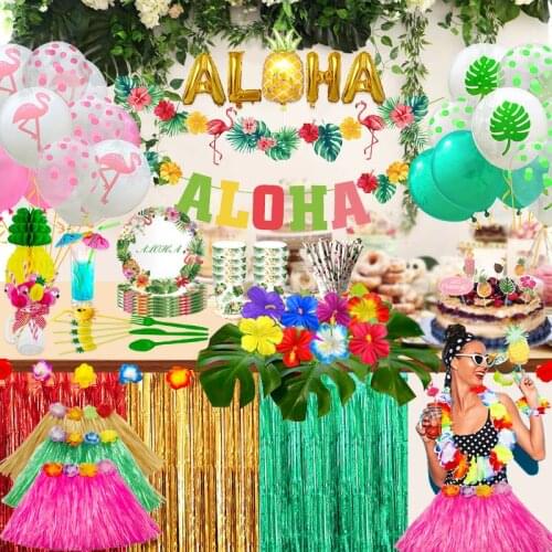 Hawaiian Tropical Party Decorations Artificial Tropical Palm Leaves Flamingo Jungle Straws Luau Party Birthday Home Table Decor