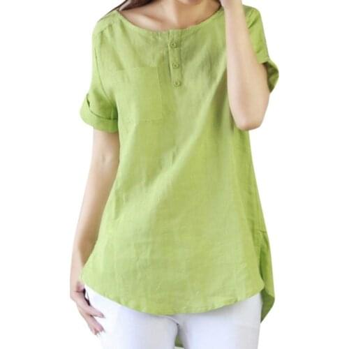 Hot sale new Women Summer Casual Short Sleeve Loose T Shirt Cotton Linen 2018 Tops t523