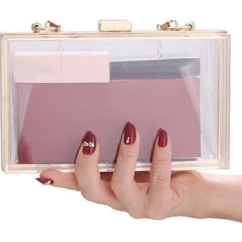 Women New Fashion Acrylic Transparent Evening Clutch Chain Shoulder Messenger Bags Ladies Elegant Small Box Crossbody Handbags