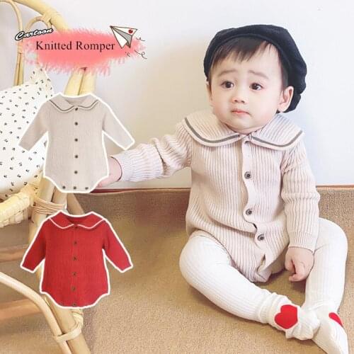 Infant Baby Girls' Rompers Long Sleeve Autumn New Knitted Romper Button Front Open Jumpsuit Toddler Girl Clothing
