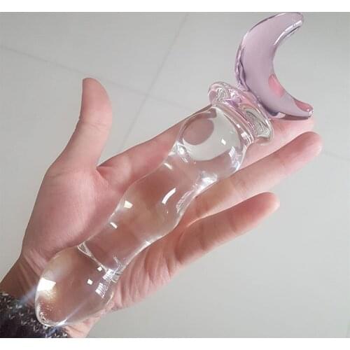 Nice Pink Moon Female Beads Masturbation Crystal Penis Big Balls Glass Dildo Gift Package Massage Stick Sex Toys for Adult