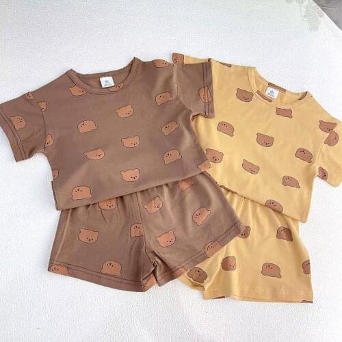 Summer Children Korean style Brown Bear Printing T-shirt Two-piece suit