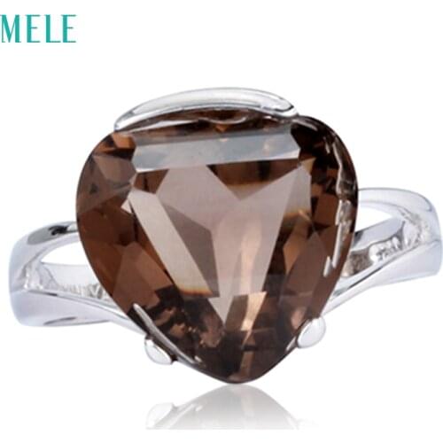 MELE Natural smoky quarts sterling silver ring, 12mm*13mm, ring size 6,7,8, all clean and good fire, fashion accessories