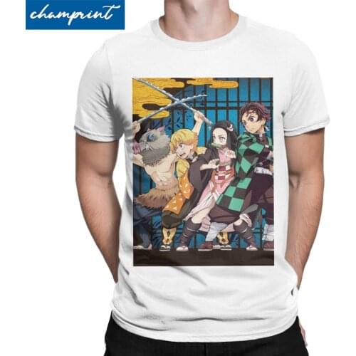Kimetsu No Yaiba Mens T Shirt Demon Slayer Anime Amazing Tees Short Sleeve Round Collar T-Shirts Cotton Gift Idea Tops