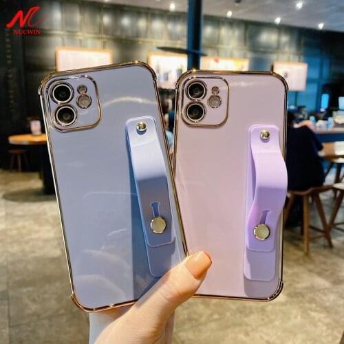 Pure Color Plating Wrist Strap Case for iPhone 12 11 Pro Max 12 Mini SE 2020 Xs X Xr 7 8 Plus 6D Airbag Shockproof Soft Cover