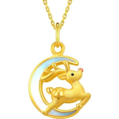 Delicate Cute Elk Pendant Necklace Fashion Moon Star Matte Gold Animal Jewelry Charm Neck Chain For Women Wedding Christmas Gift