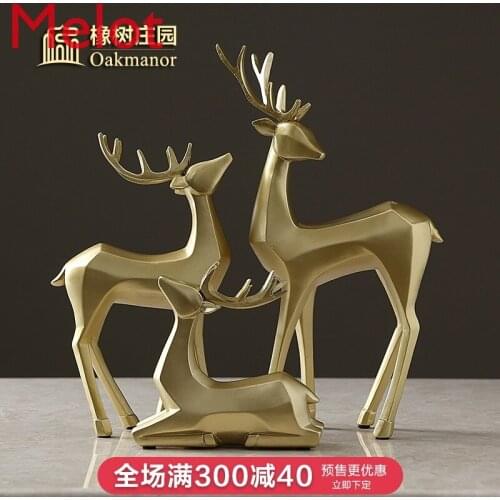 Nordic light luxury golden elk decoration family of three modern home jewelry crafts living room gateway deer decoration