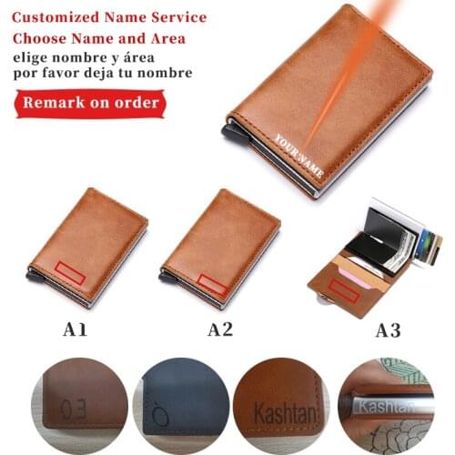 New Custom Name Credit Card Holder Leather Metal Security RFID Simple Wallet Mens Name Engraved Wallet Business Card Holder