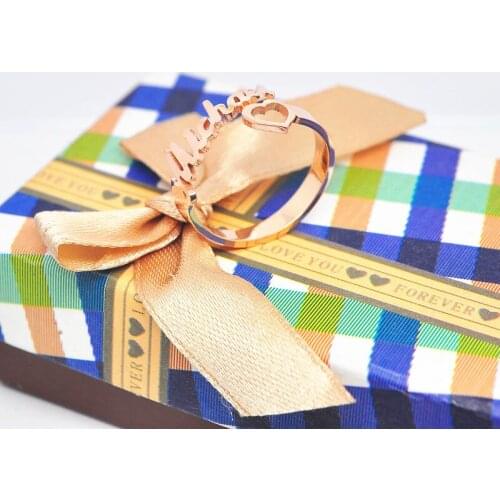 Wholesale Rose Gold Plated Adjustable Ring Personalized Name Ring with Heart Stainless Steel Romantic Gift for Couple Lover