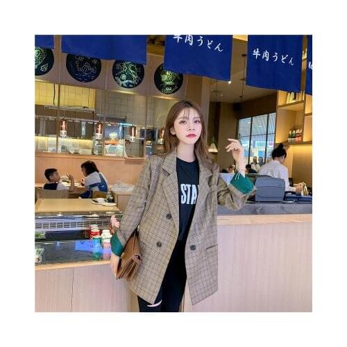 Autumn Casual Retro Student Plaid Suit Womens Coats Loose Office Lady Pockets Ladies Jackets Designer Coat Blazer Mujer Cuadros