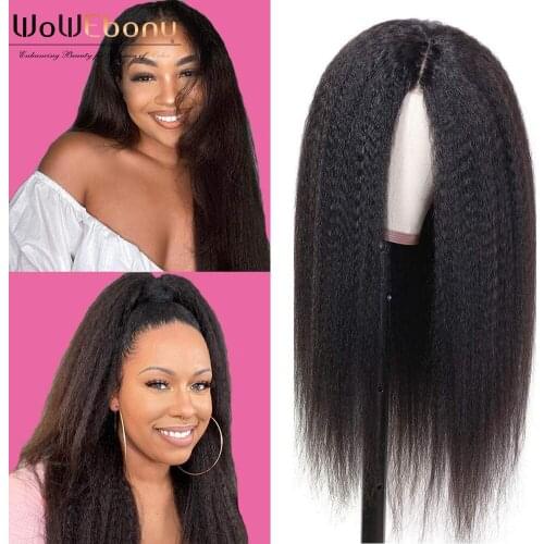 Middle part lace front wig 250 density kinky straight human hair wigs for women 13x1 T part lace frontal wig full end preplucked