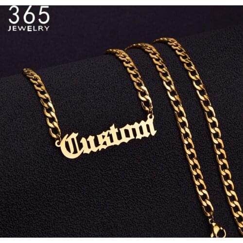 Personalized Customized Name Necklace Pendant Gold Color 5mm NK Chain Custom Nameplate Necklaces for Women Men Handmade Gifts