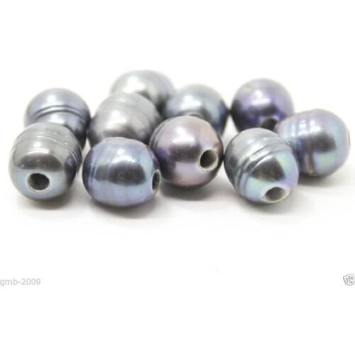 Rare New 10-11MM Natural Black 2.3mm Big Hole Freshwater Pearl Loose Beads 10PCS