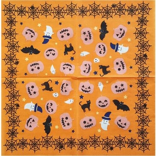 Napkin paper tissue cute cartoon Halloween Skeleton Pumpkin ghosts bats cats decoration handkerchief decoupage party serviette