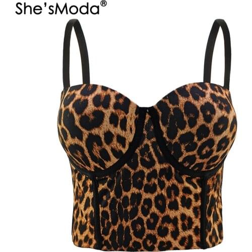 ShesModa 2021 New Leopard Pint Womens Bra Christmas Bustier Diamonds Night Club Party Cropped Top Vest Plus Size