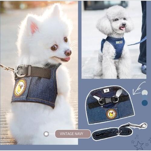 Dog Collar Dog Collar Accessories Dog Leash Personalised Dog Collar Dog Harness and Leash Puppy Traction Rope Denim Vest