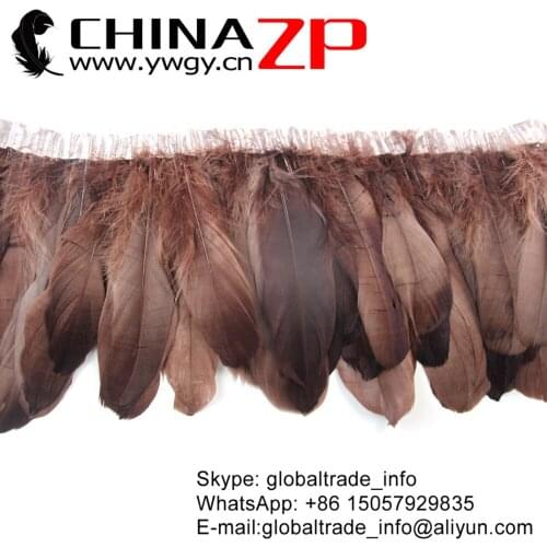 CHINAZP Factory Price for Per Yard Unique Dyed Coffee Goose Feather Trimming with Satin Ribbon Tape