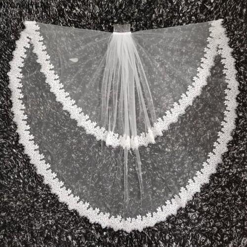 Velos De Novia Lace Edged Two Layers Short Wedding Veils with Comb Soft Tulle Wedding Accessories White Ivory Bridal Veils