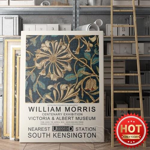 Willam Morris Exhibition Museum Poster, Honeysuckle Retro Art Wall Stickers, Morris Flower Fabric Home Decor Prints Poster