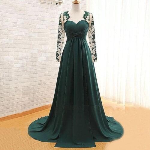 Vintage Mother of The Bride Dresses Chiffon Lace Long Sleeve Formal Party Gowns A-line Floor-Length Mother Dresses for Wedding