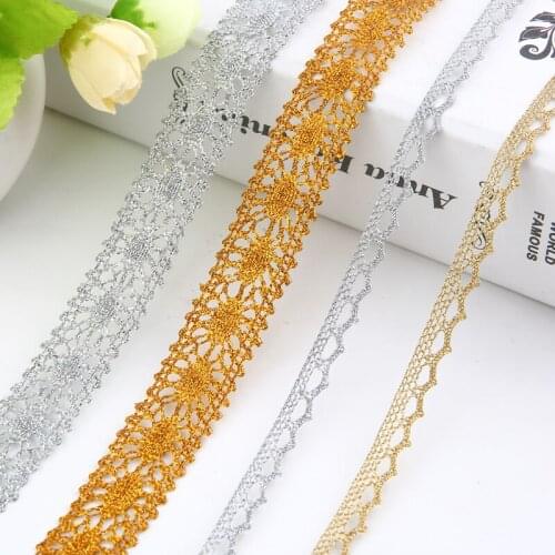 High Quality Gold Lace Fabric Applique Lace Ribbon Silver Trim Guipure Fabric Laces Sewing Trimmings For Clothing dentelle LA57