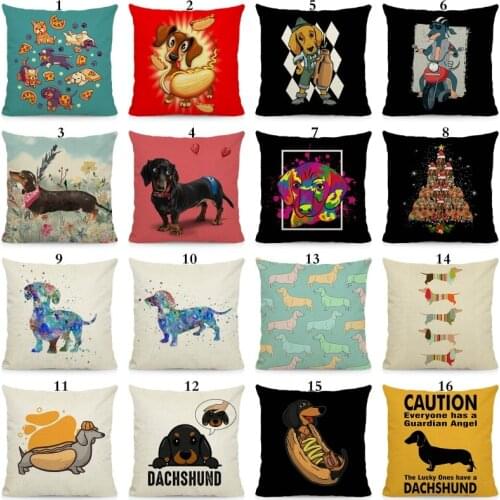 XUNYU Cute Dachshund Cushion Cover Cartoon Dog Home Decorative Pillows Case 45x45cm DWG017