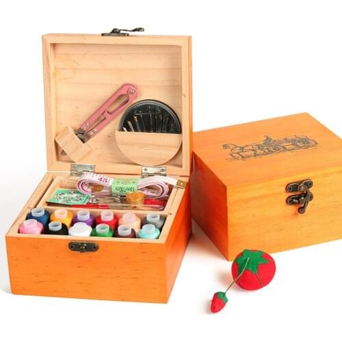 Retro household solid wood sewing box sewings kit storage box hand thread line manual DIY tools