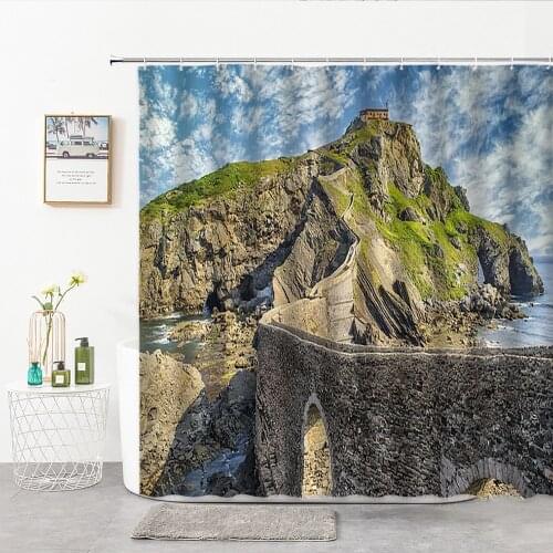 3D Print High Mountain Ocean Shower Curtains Natural Landscape Home Bath Decoration Curtain Bathroom Things For Home With Hooks