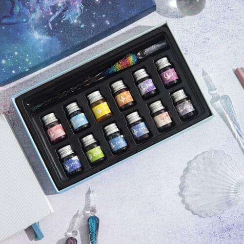 1Set Crystal Starry Sky Glass Ink Pen Glass Dip Pen For Writing Fountain Pen Set Gift