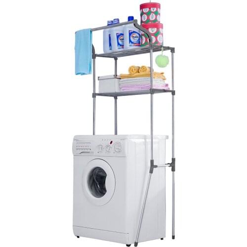 2 Tier Stainless Steel Space Saving Toiletries Storage Rack Holder Over Washing Machine Storage Rack Shelf for Bathroom DQJ010