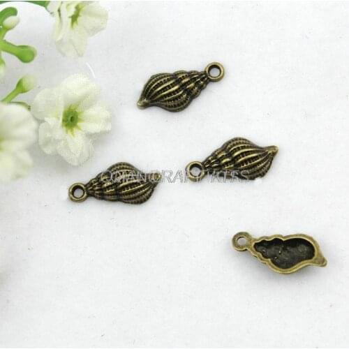 200pcs Antique Bronze Conch Charm Pendant Sea Snail Charm Whelk Trumpet Shell 20*9mm