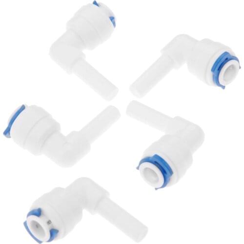 5Pc RO Water Filter Connectors Plastic Pipe Fitting Elbow 1/4"-1/4" OD Hose Pipe Reverse Osmosis Aquarium System Quick Coupling