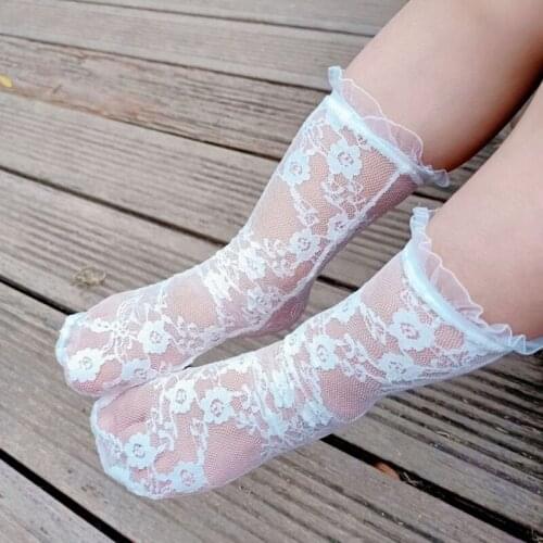Baby Girls White Lace Socks Princess Knee High Mesh Socks Ruffle Floral Stocking