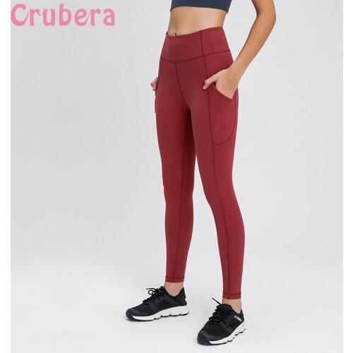 CRUBERA High Waist Fitness with Pocket Yoga Stretchy Capris Training Sweatpants Women Gym Sport Workout Running Leggings