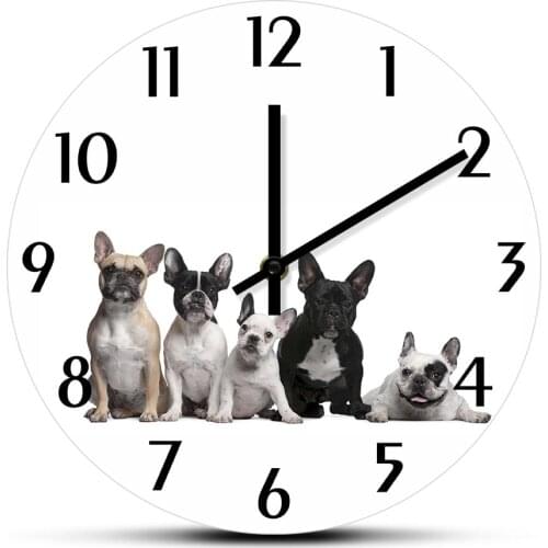 French Bulldog Family Wall Clock For Living Room Animal Pet Puppy Home Decor Canine Pedigree Silent Clock Watch Frenchie Present