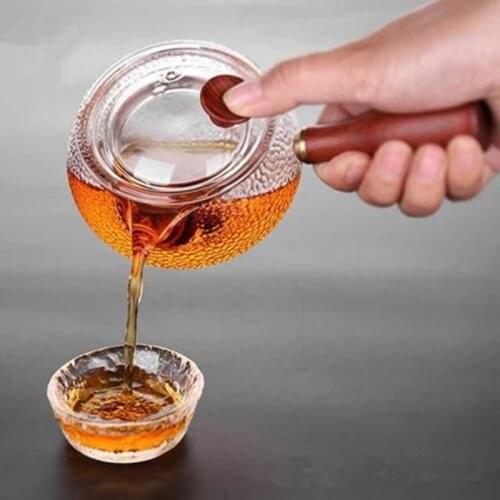 Side handle pot Japanese style glass Kung Fu teapot solid wood handle brewing teapot pot thickened heat resistant tea set
