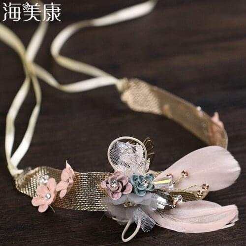 Haimeikang Flower Rhinestone Wreath Headband Feather Bridal Hair Accessories Floral Hair Band Wedding Dress Headwear Garland