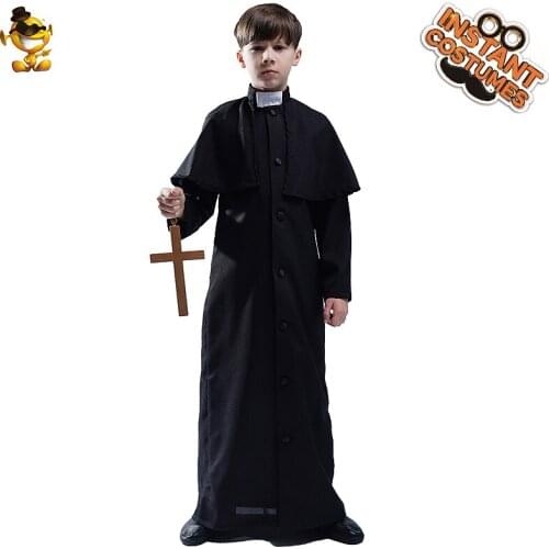 Children Boy Black Robe Costume Carnival Dress Up Priest Christmas Halloween Cosplay Party for Kids Costumes